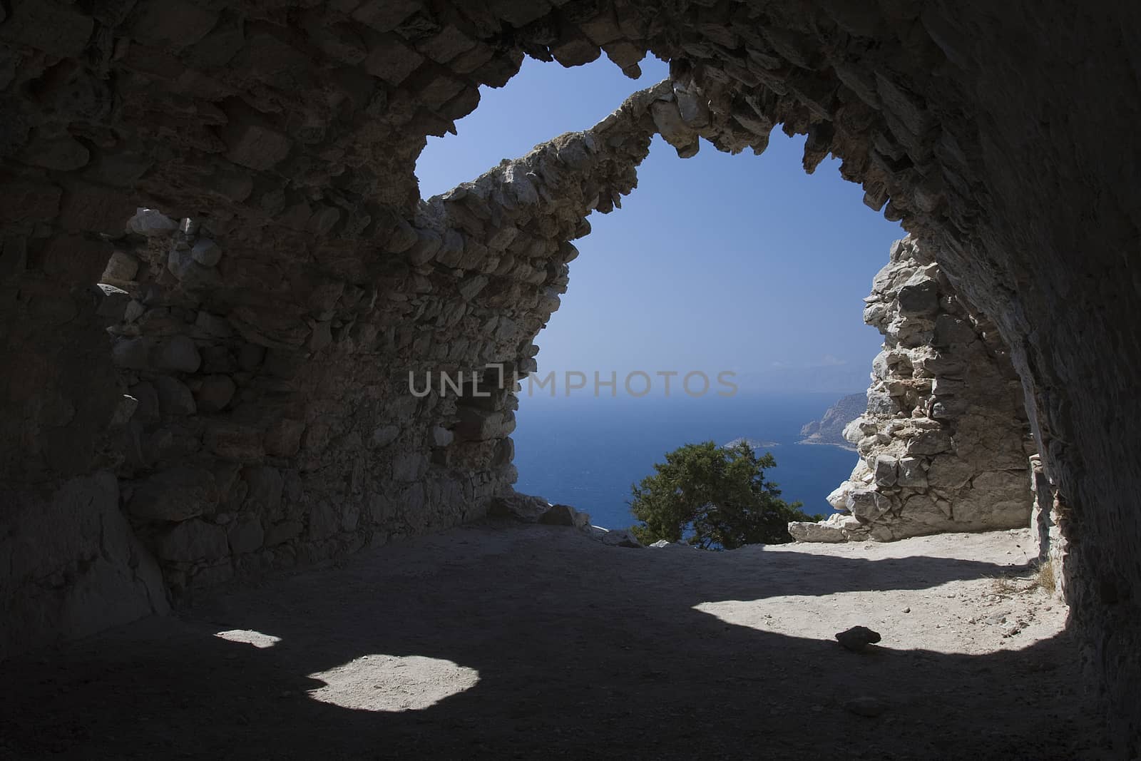 Greece, sea view from the ruined church.