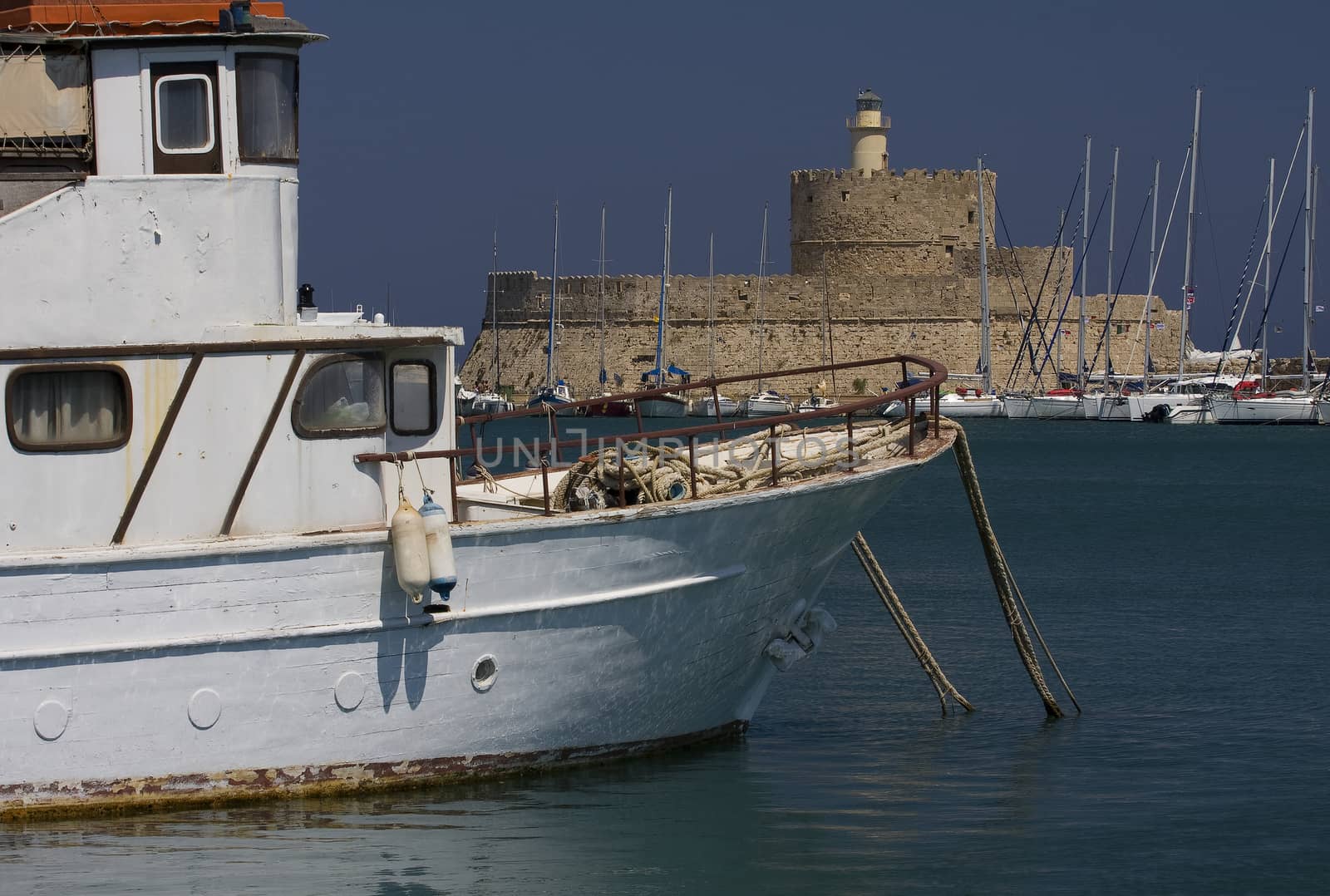 Greek island of Rhodes, the ship on the dock.