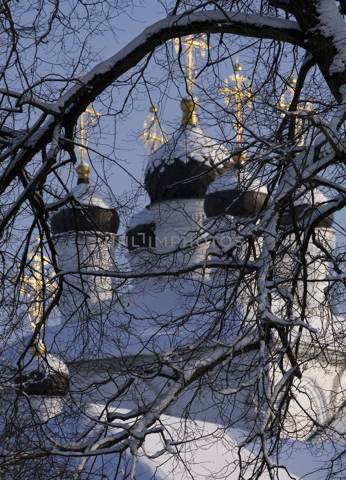 Church on a frosty winter day in Aleksandrov.