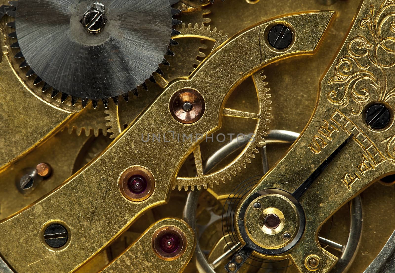 Golden mechanism of vintage watches.