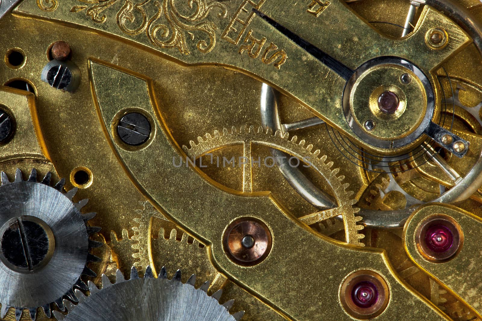 Golden mechanism of vintage watches.