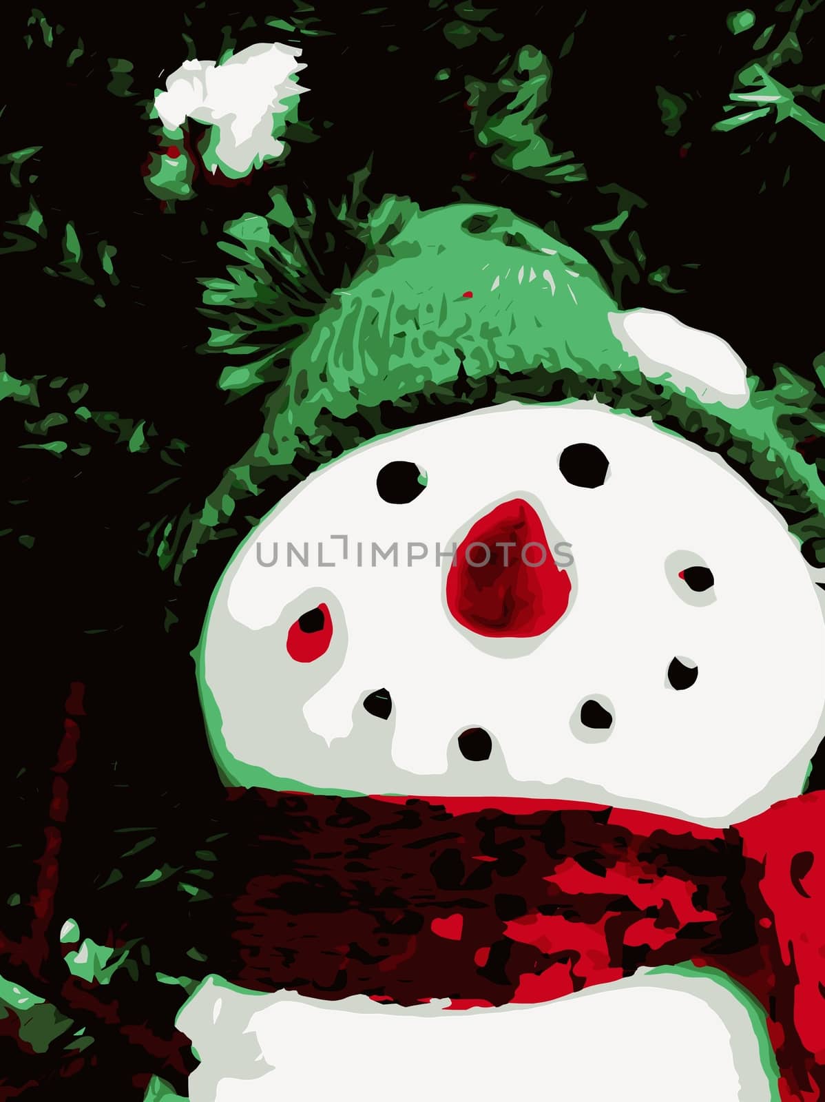 snowman doll with christmas tree background