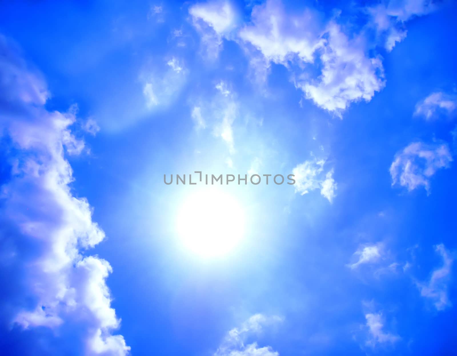 The Blue sky with clouds and sun