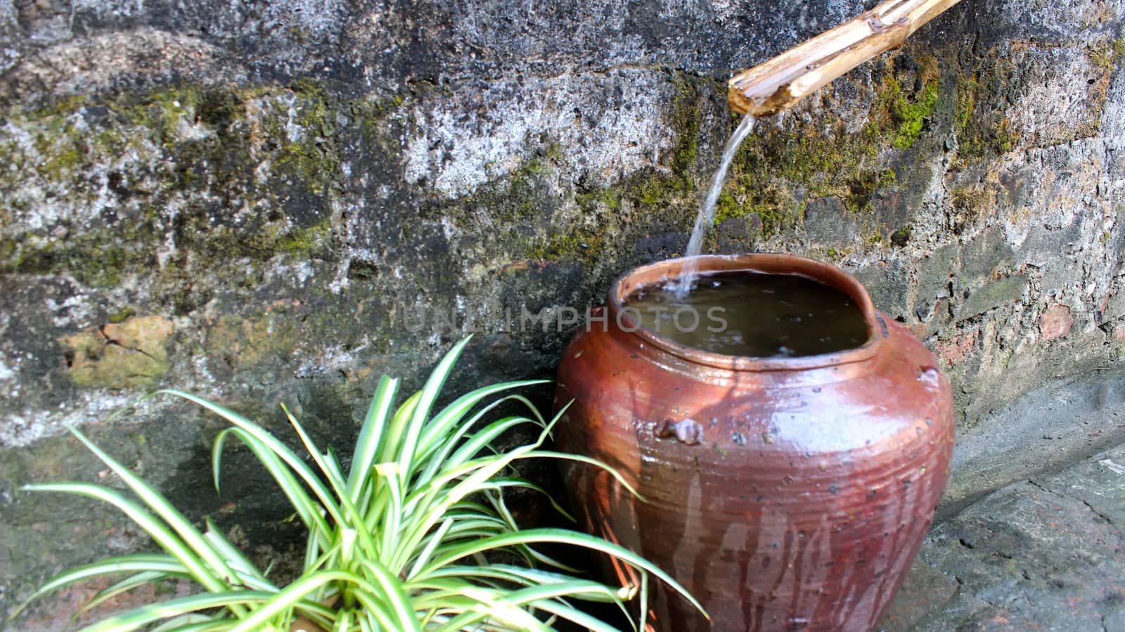 Water flows into the jar