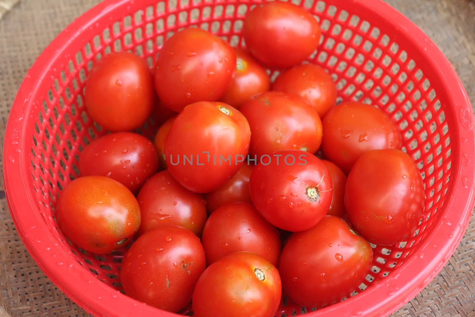 ripe tomatoes in basket by dinhngochung