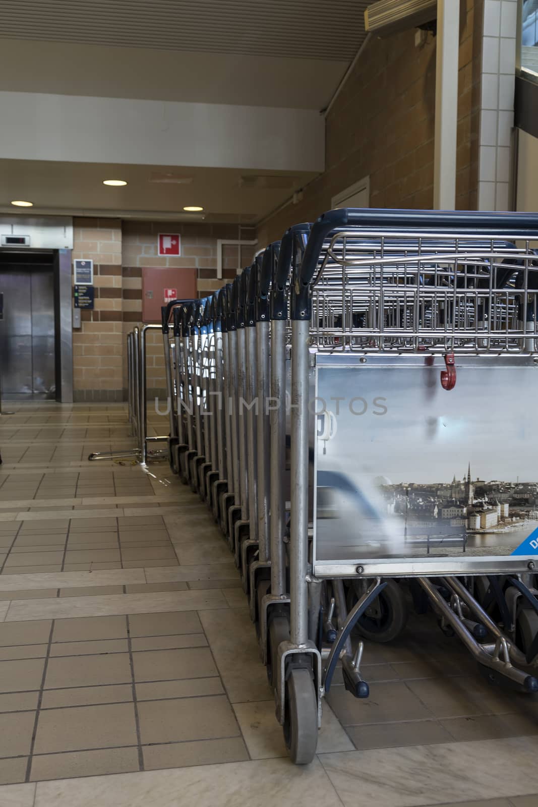 Trolleys in an airport for transporting luggage