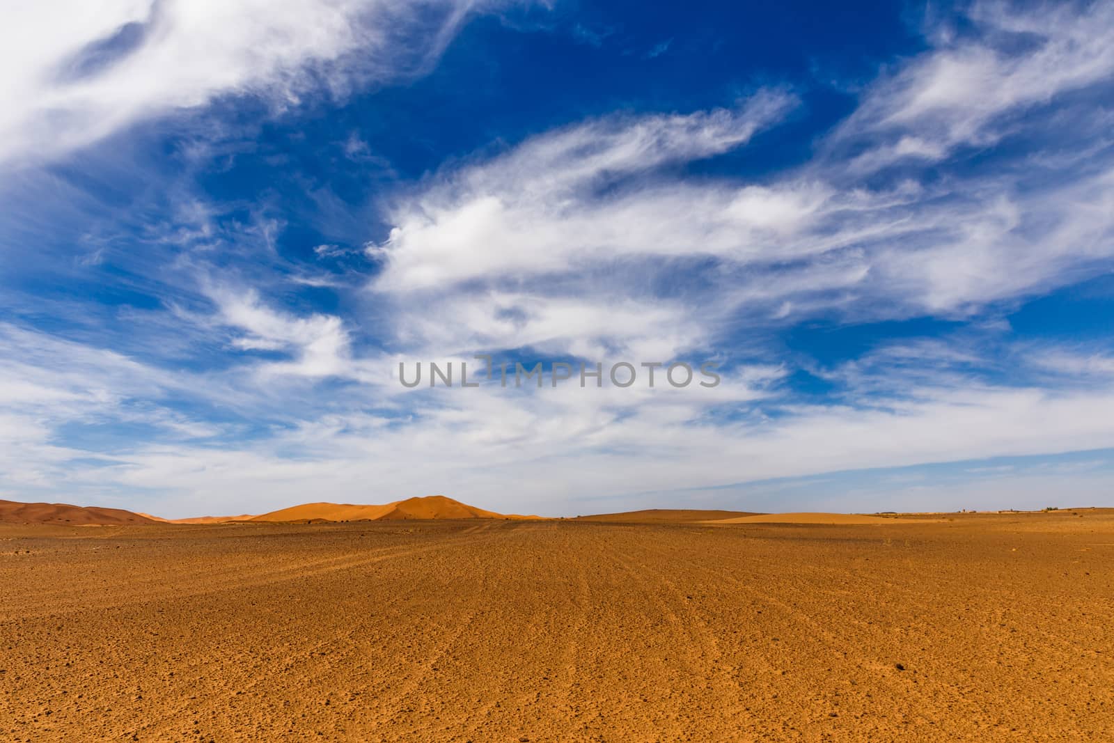 dune erg Chebbi in the blue sky, Morocco