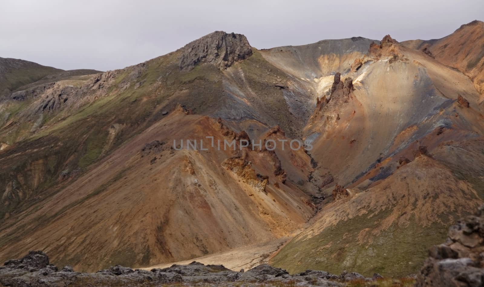 Landscape with old  volcano and hills in Iceland 