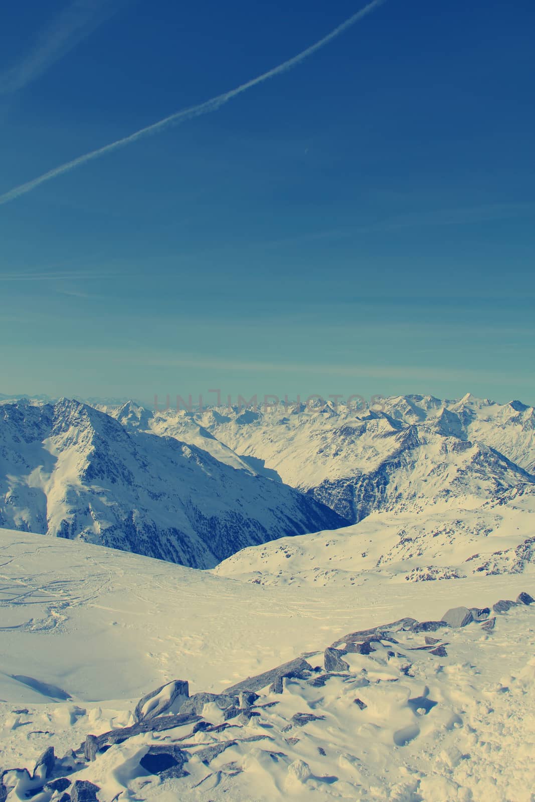 Peaks of the mountain range in winter, Alps, Austria