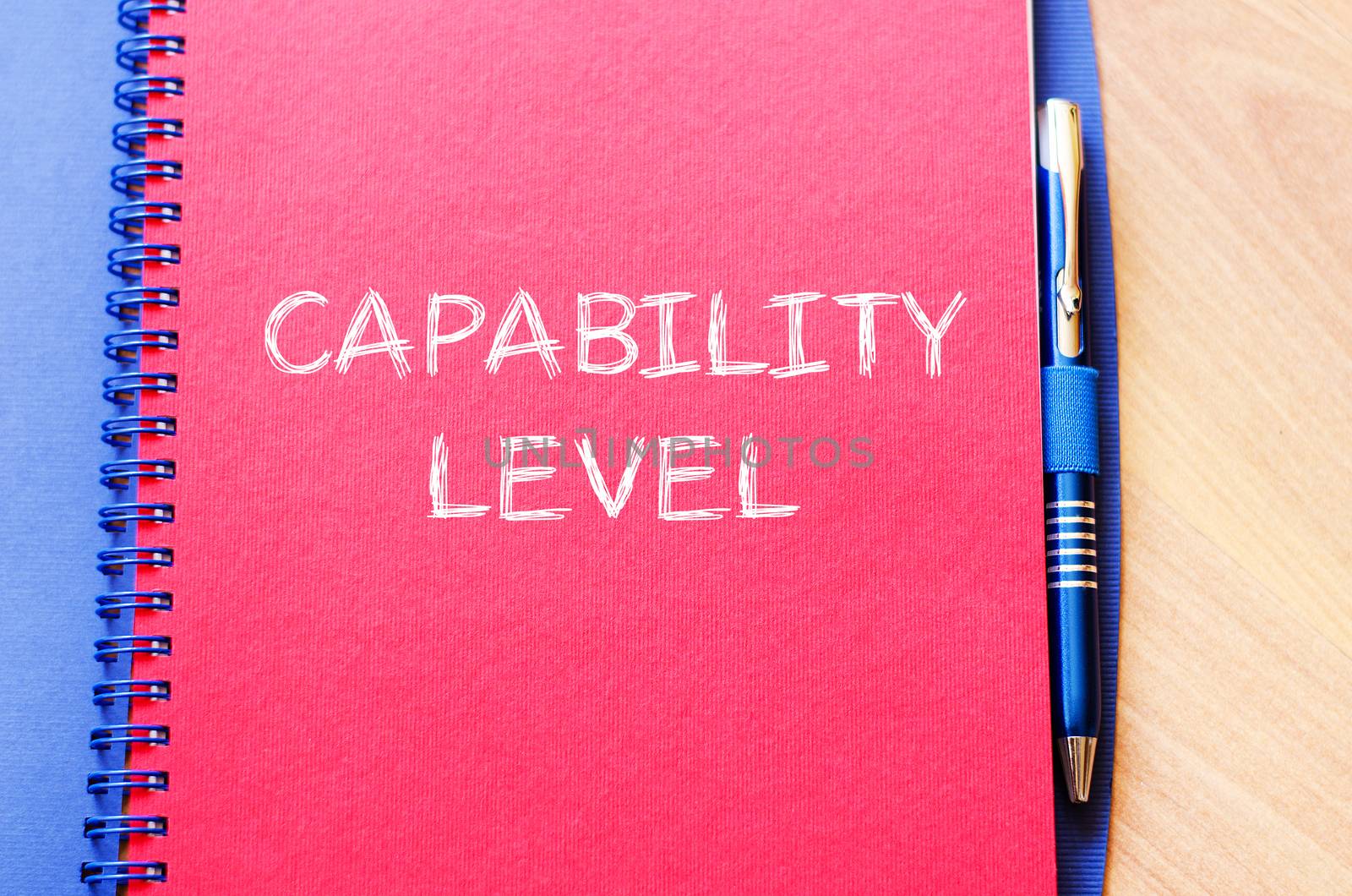 Capability level text concept write on notebook with pen