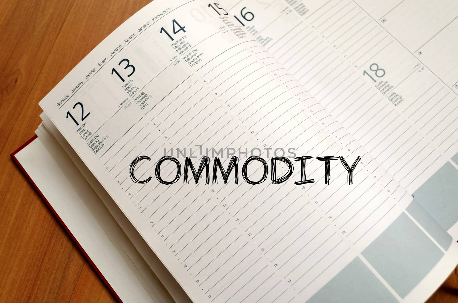 Commodity text concept write on notebook with pen