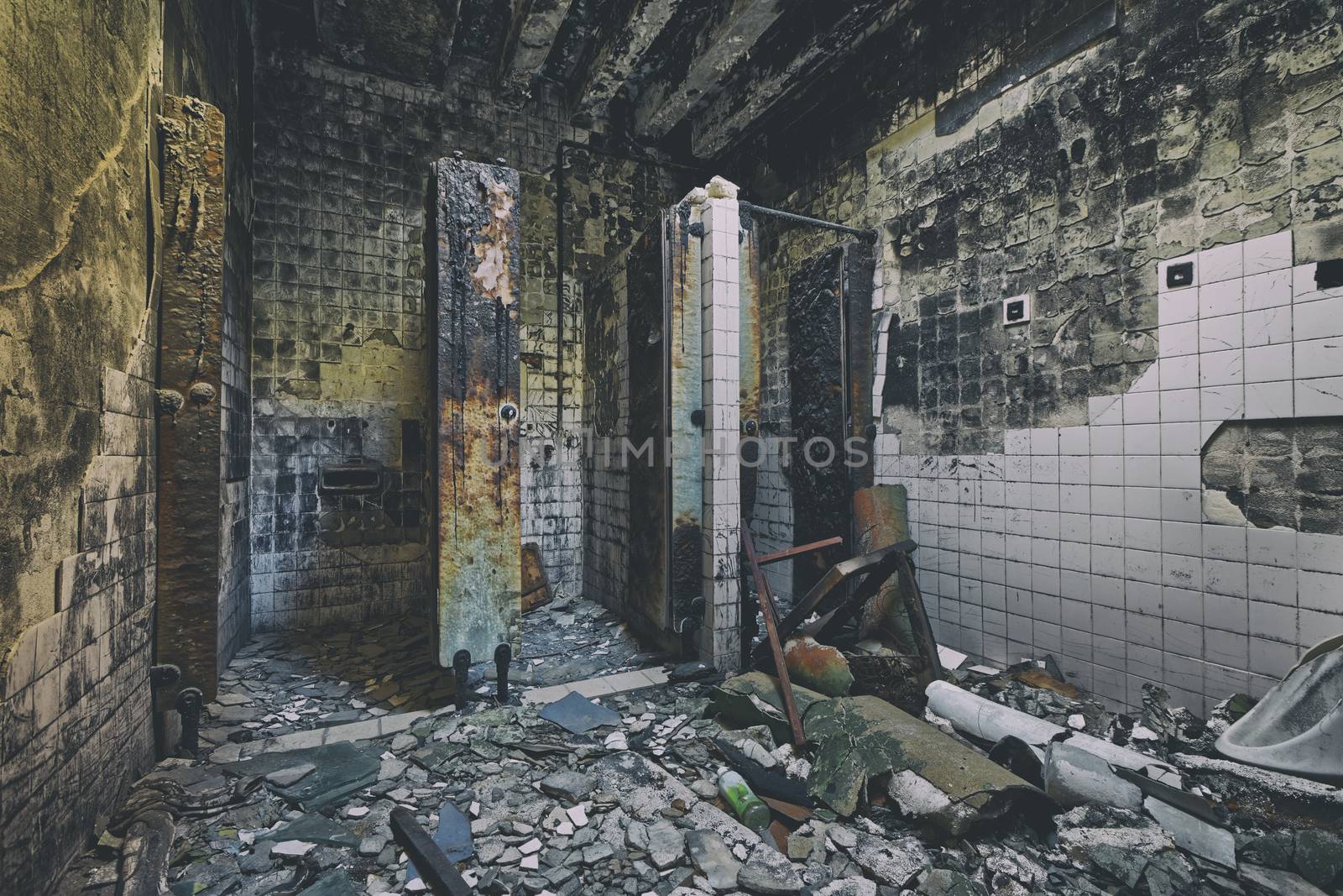 Mental Hospital Bathroom in abandoned ruin building