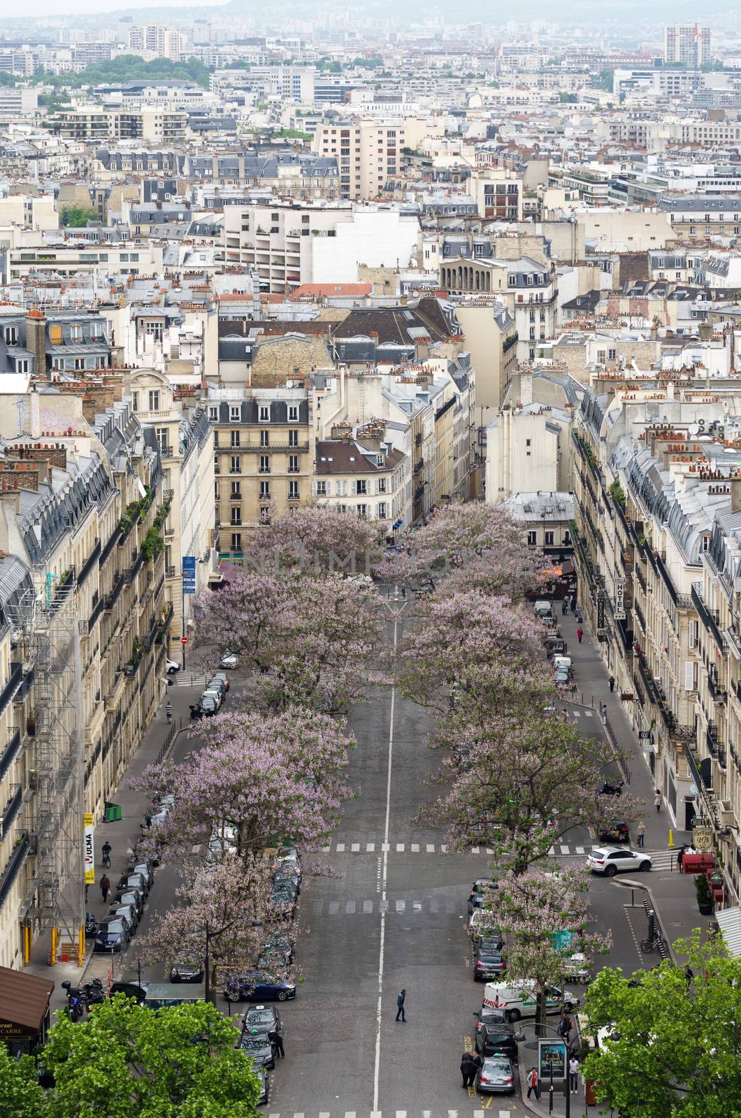 Paris, France - May 14, 2015: View of street in Paris from the Arc de Triomphe by siraanamwong