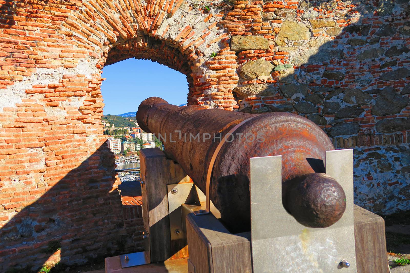 Savona,Italy,22 november 2015. View of a muzzle-loading culverin of the seventeenth century in the Priamar fortress,Savona, Liguria.