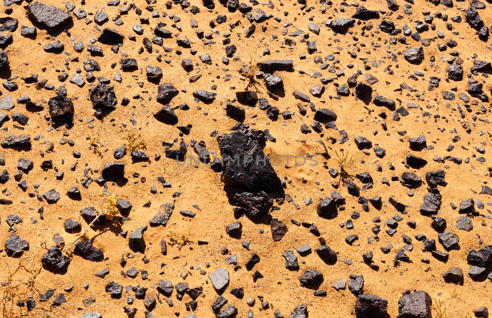 black rocks in the sun in the Sahara desert, Morocco