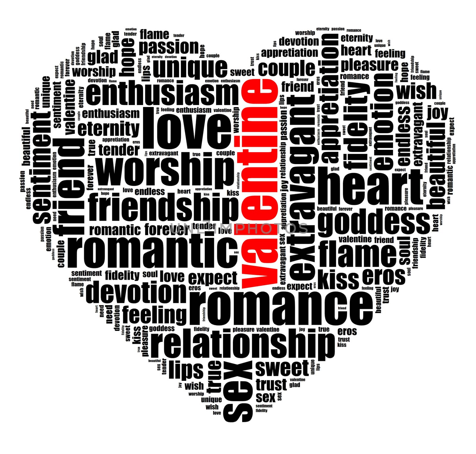 Valentine word cloud shaped as a heart
