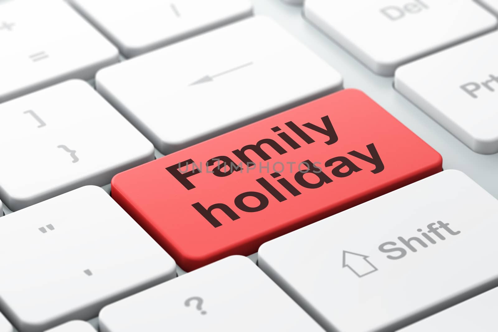 Travel concept: computer keyboard with word Family Holiday, selected focus on enter button background, 3d render