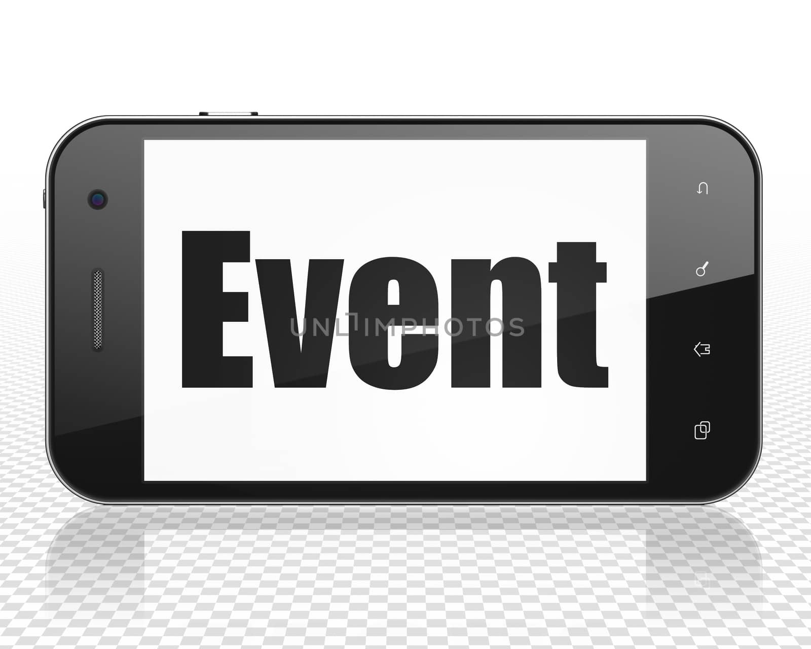Holiday concept: Smartphone with black text Event on display