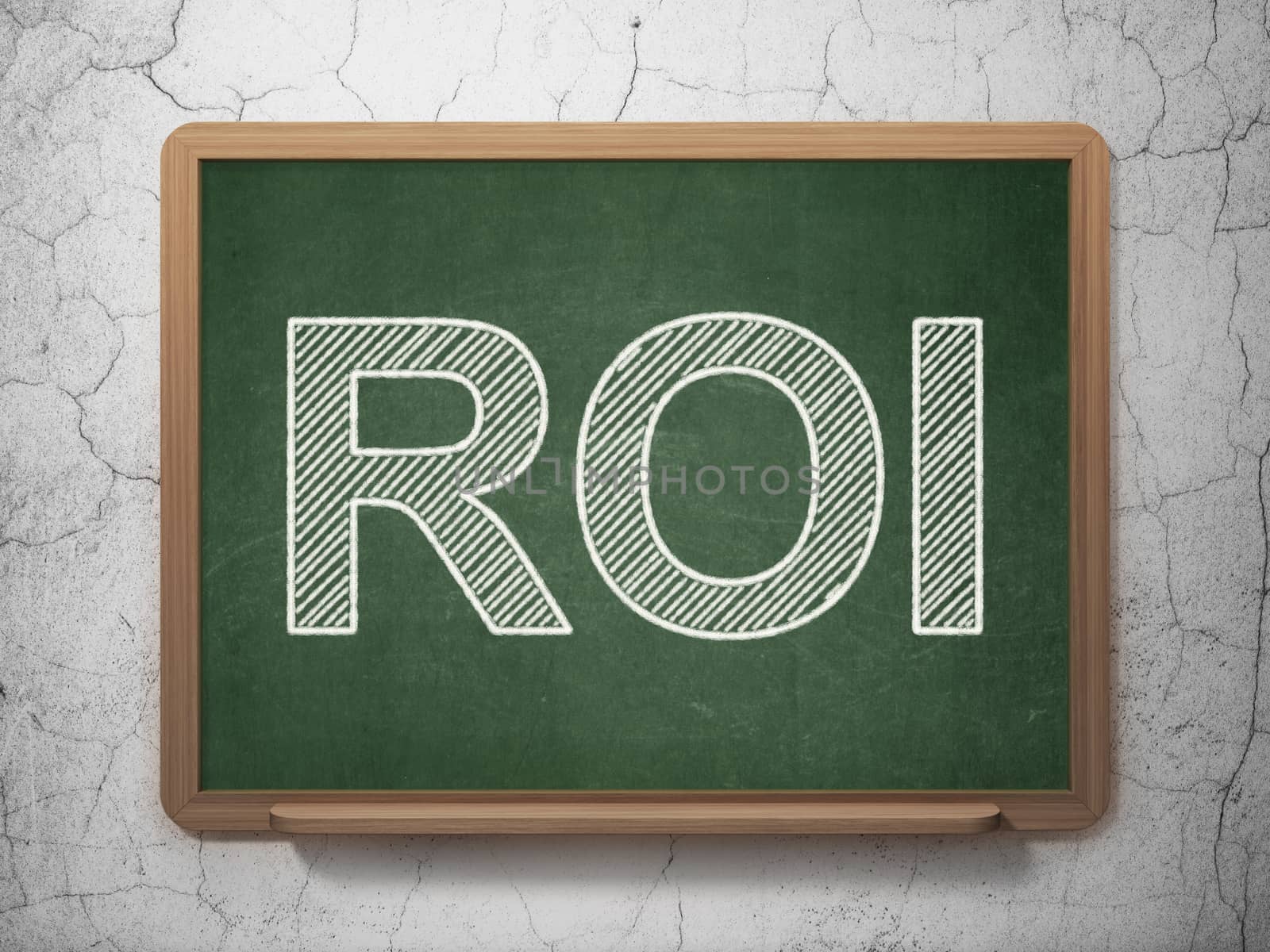 Business concept: text ROI on Green chalkboard on grunge wall background