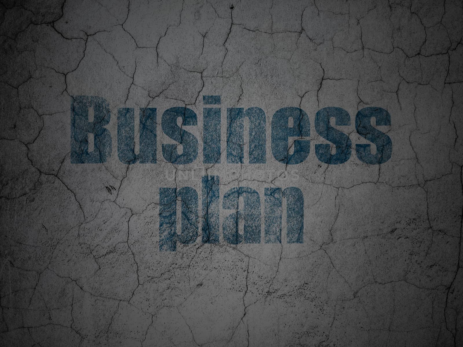 Business concept: Blue Business Plan on grunge textured concrete wall background