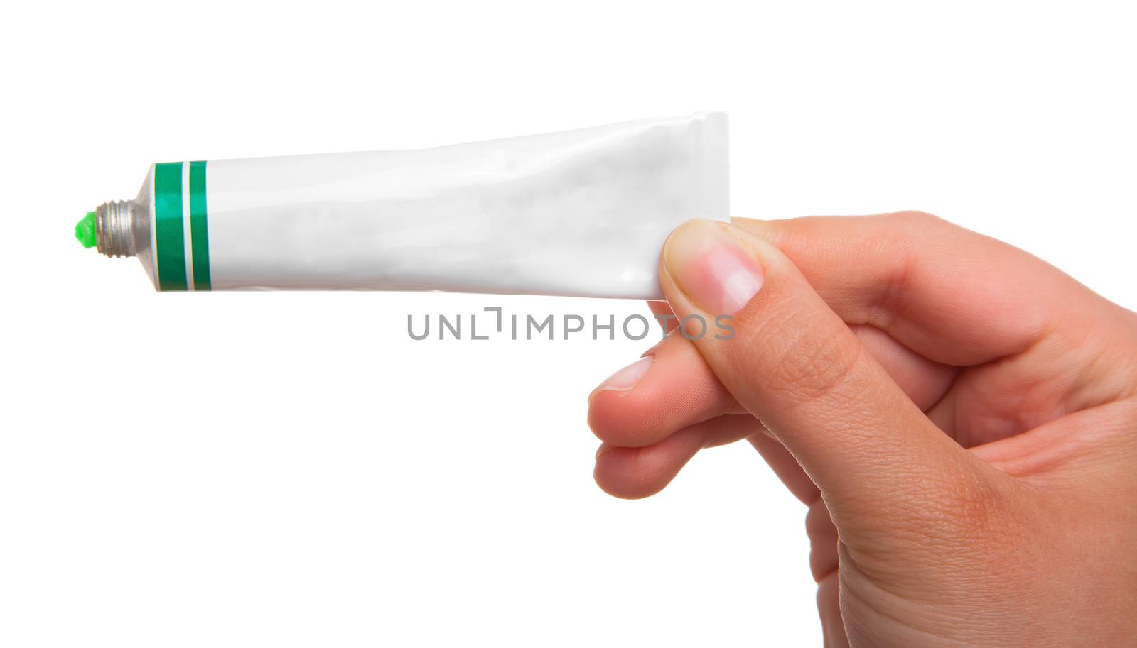 white tube with ointment isolated on a white background by motorolka