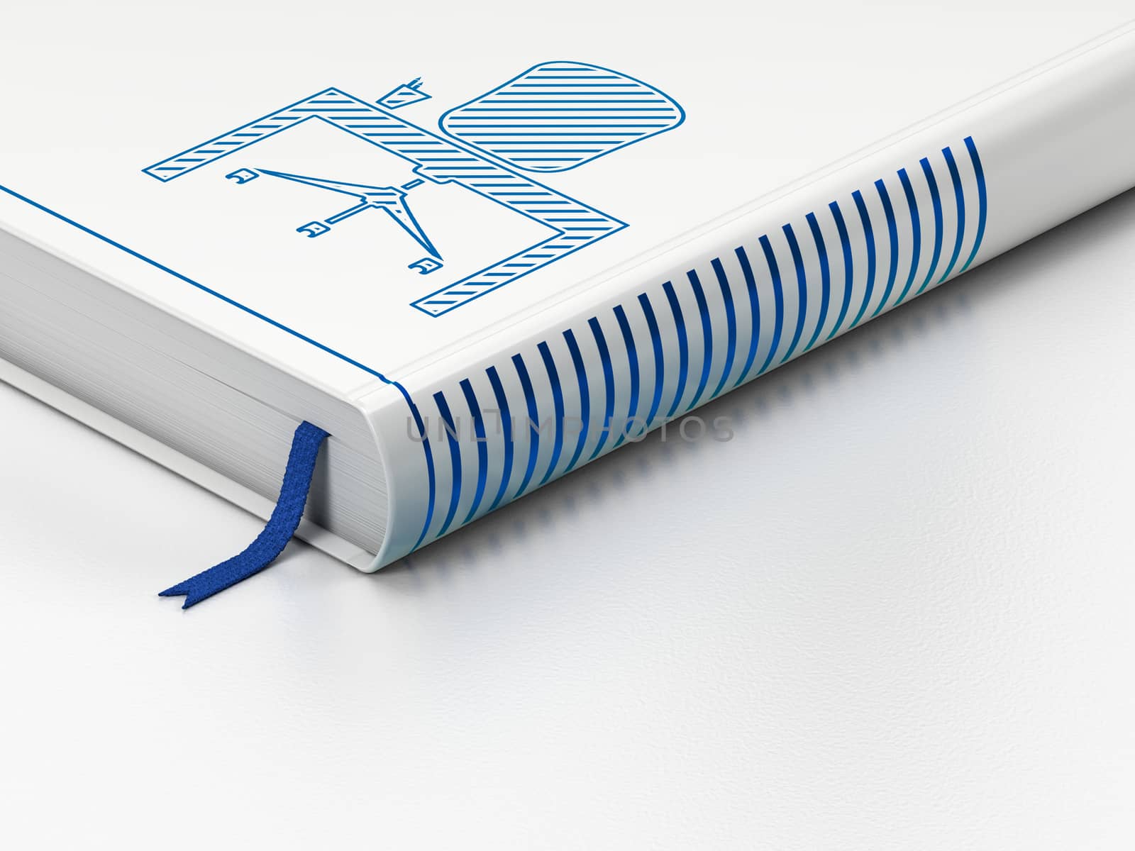 Business concept: closed book with Blue Office icon on floor, white background, 3d render