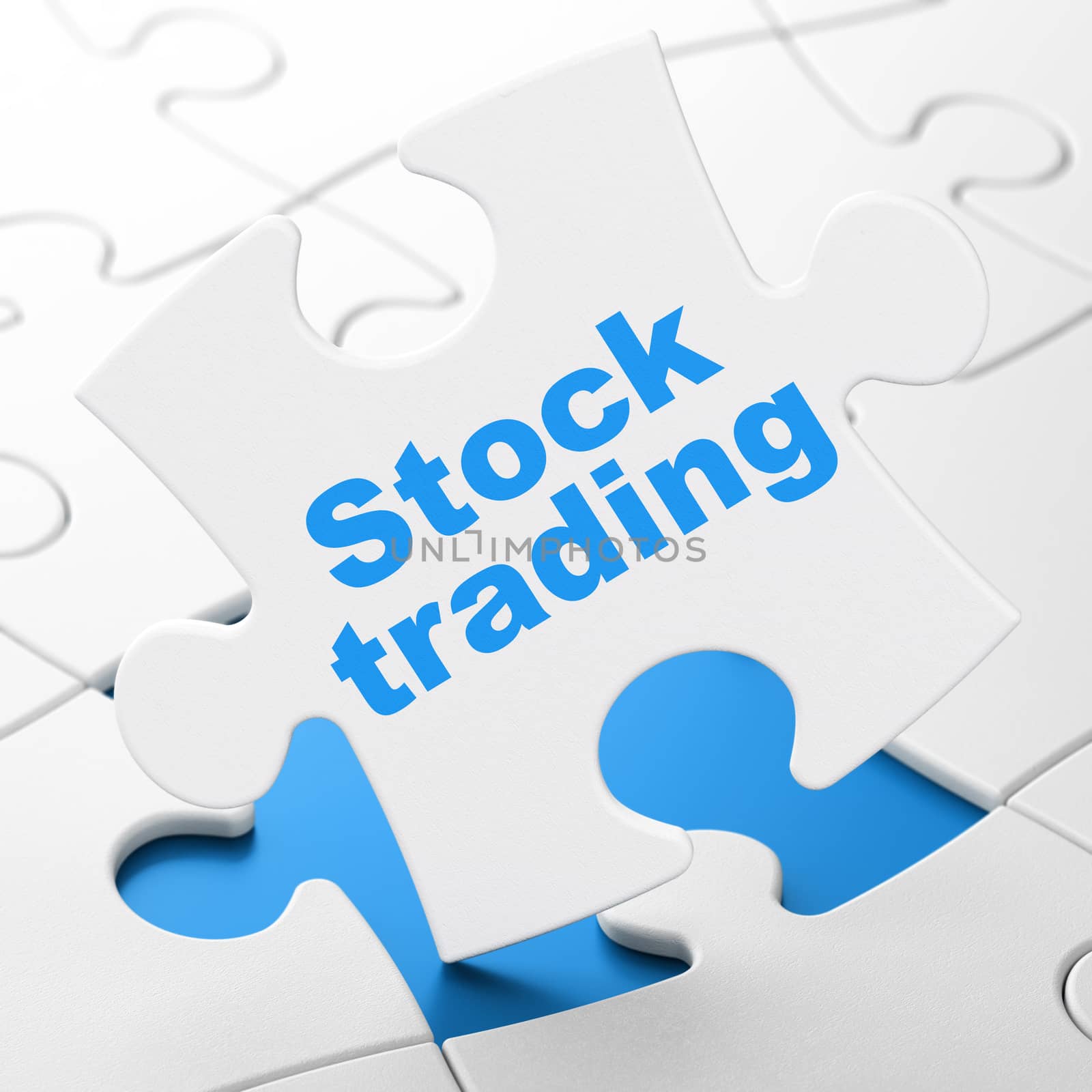 Business concept: Stock Trading on White puzzle pieces background, 3d render