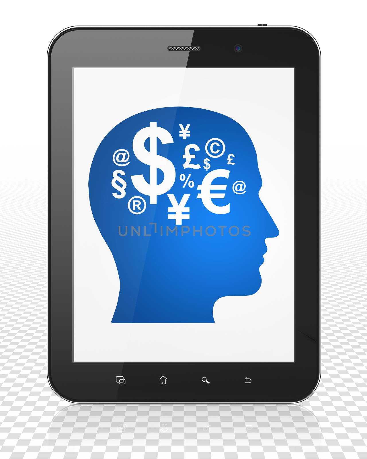 Finance concept: Tablet Pc Computer with Head With Finance Symbol on display by maxkabakov