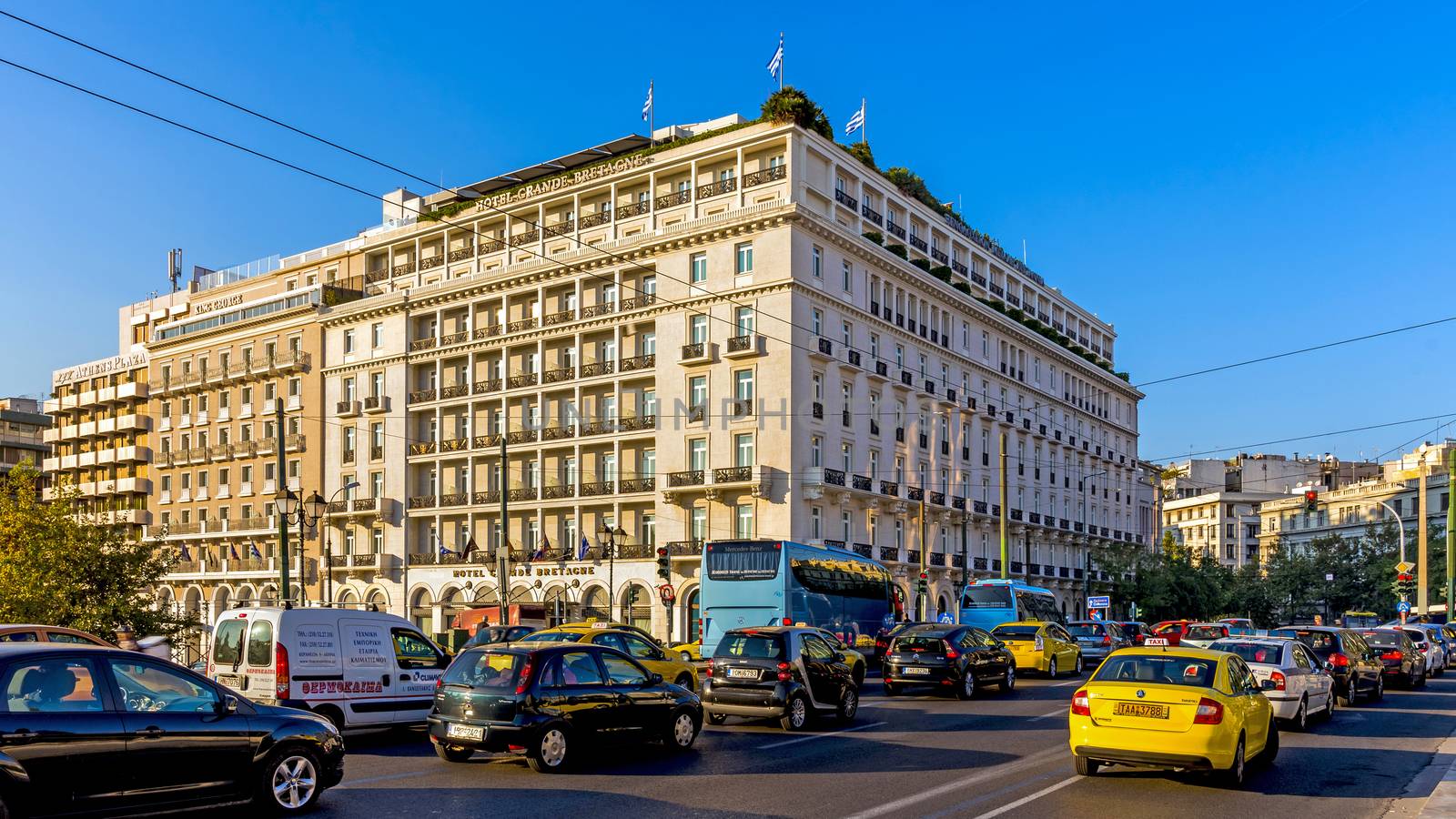 The Hotel Grande Bretagne in Athens, Greece, built in 1842, the most luxurious in Greece, located next to the Syntagma Square, part of The Luxury Collection chain by Starwood company.