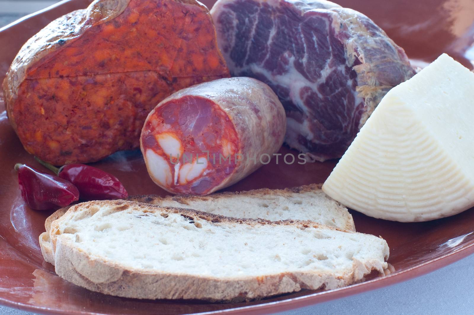 Typical salami and cheeses Calabrian brawn , ham , salami , n'duia , pecorino, italy