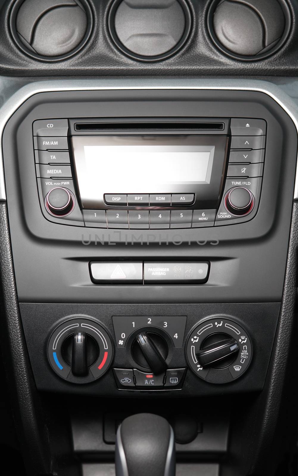 Dashboard with audio equipment in cabin of the modern new car