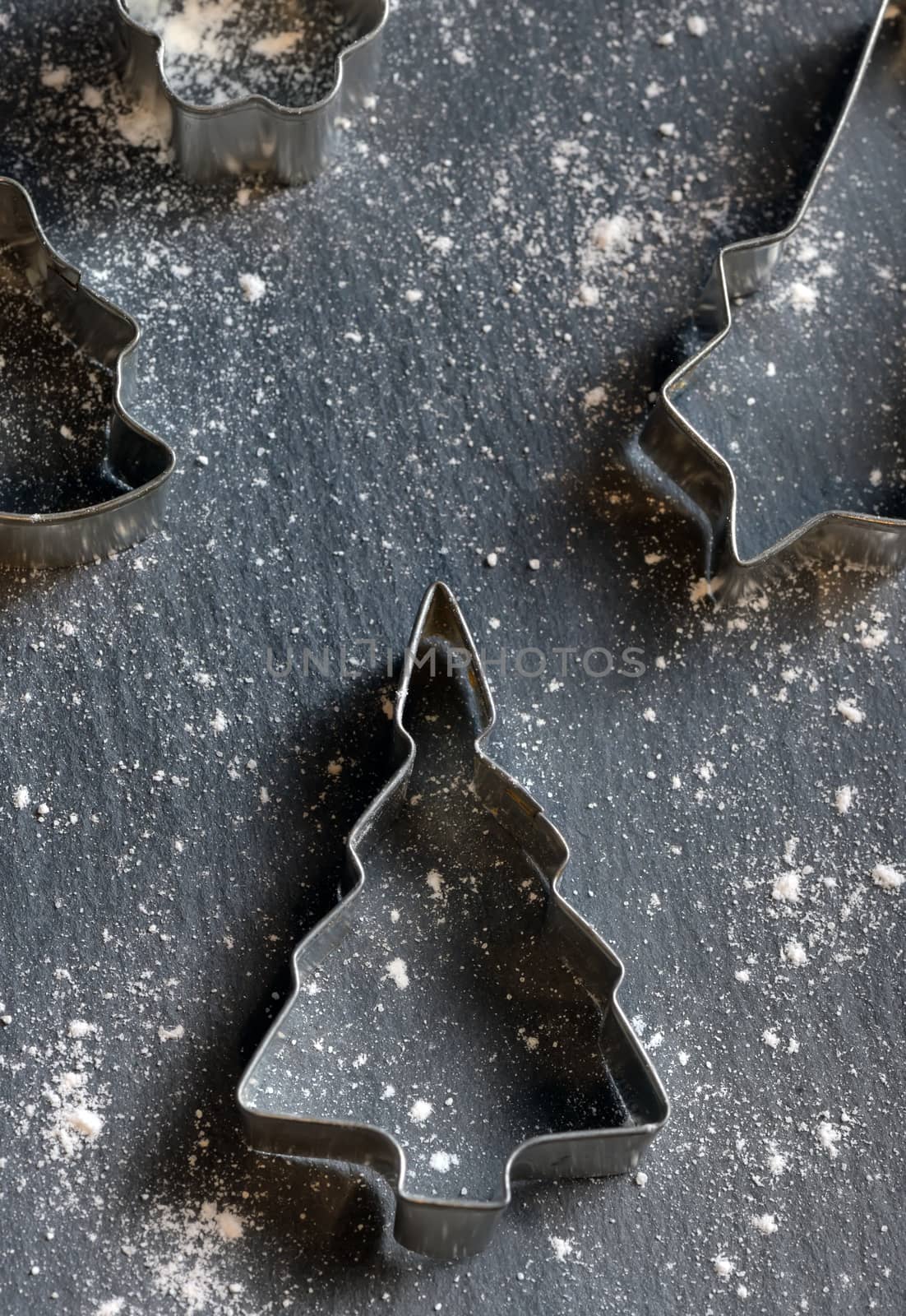 Christmas bake tools on slate table