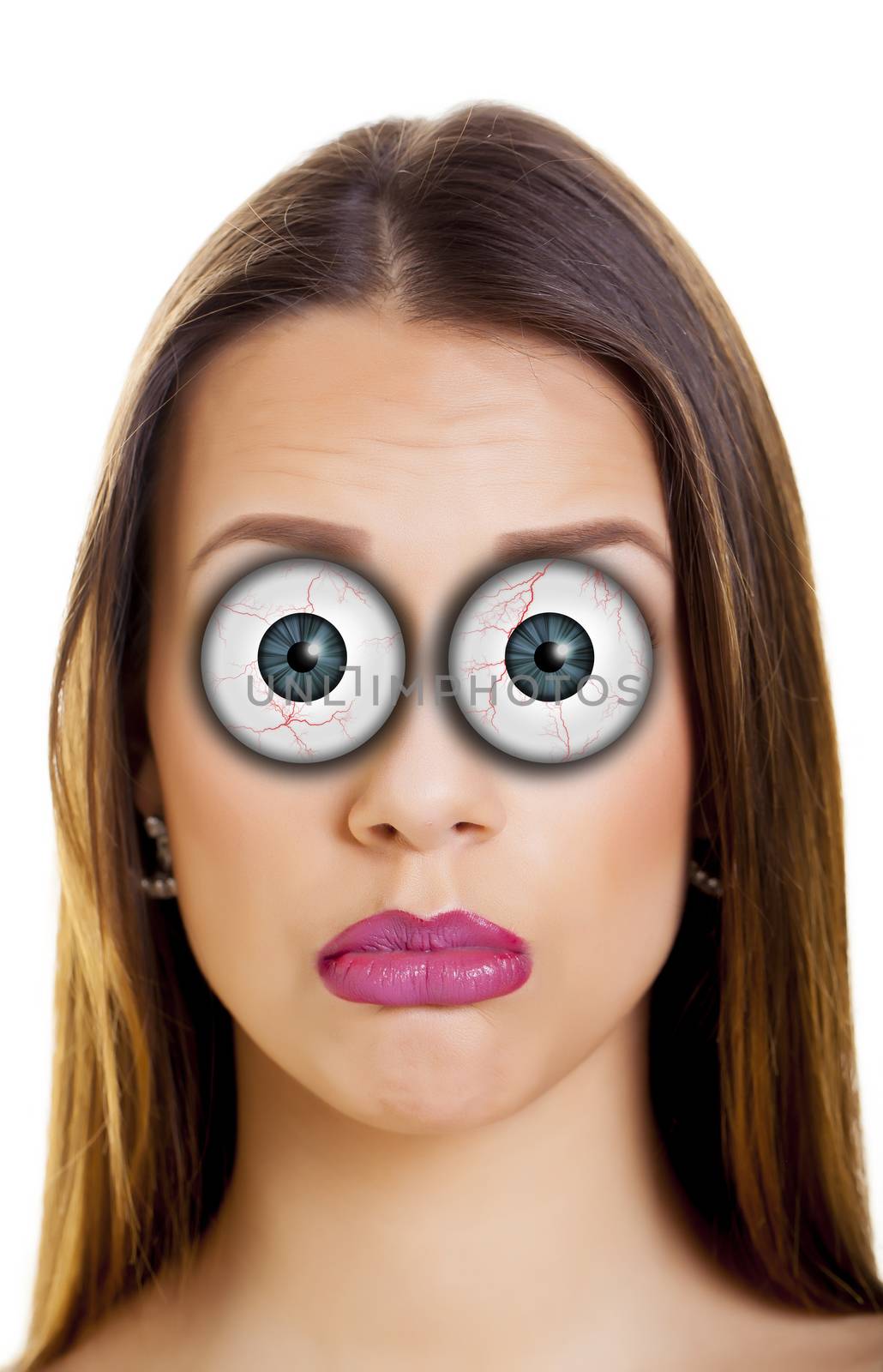 Beautiful woman with funny cartoon eyes.