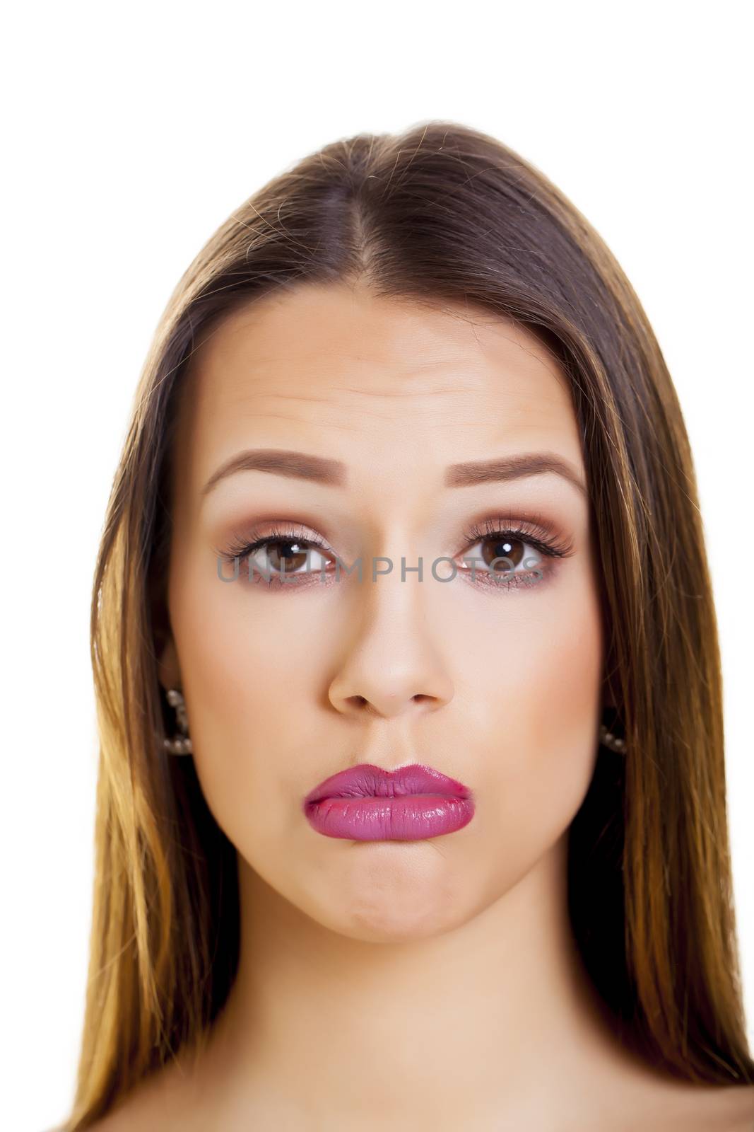 Casual young woman over a white background.