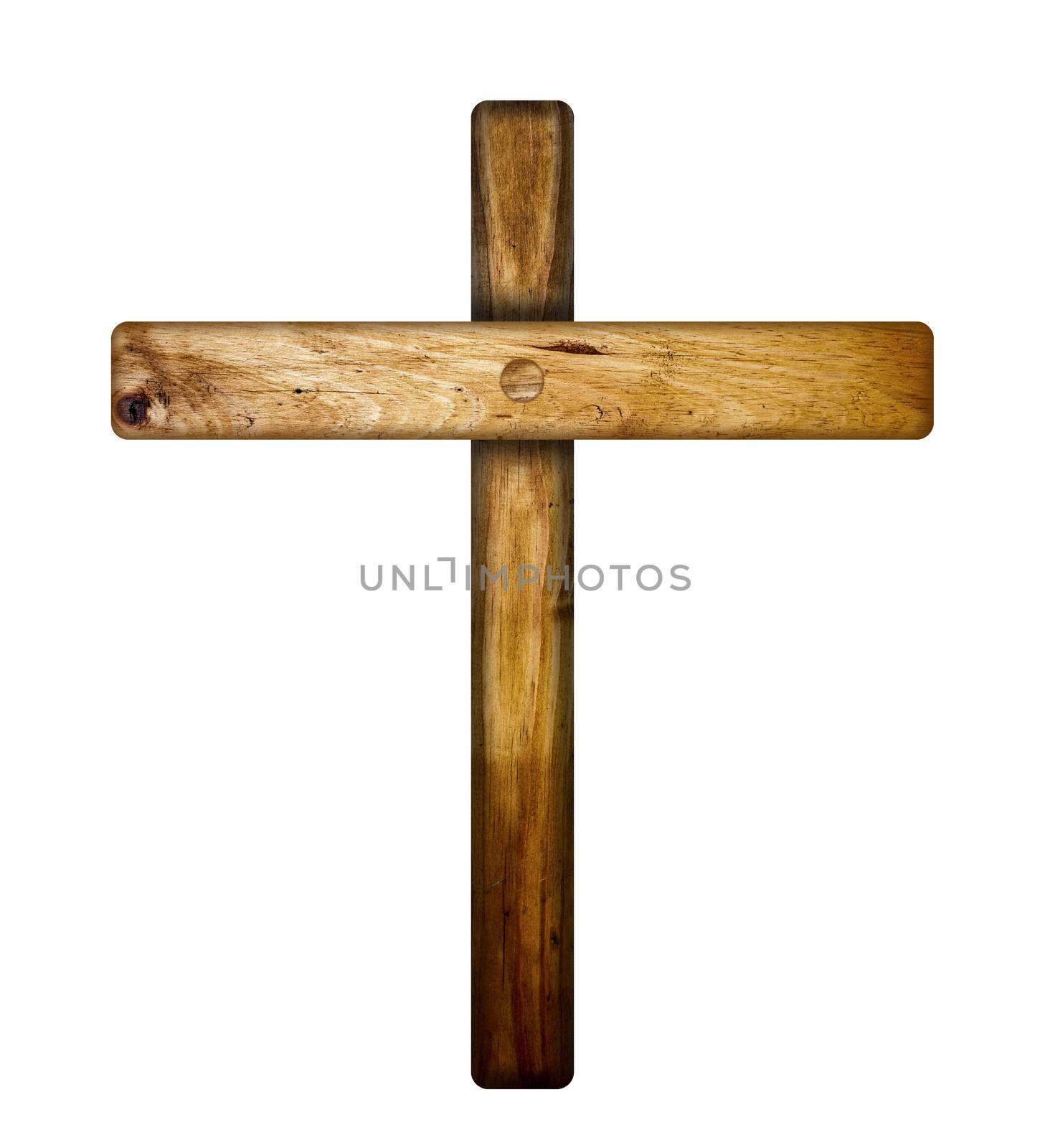 A wooden cross isolated on a white background background.