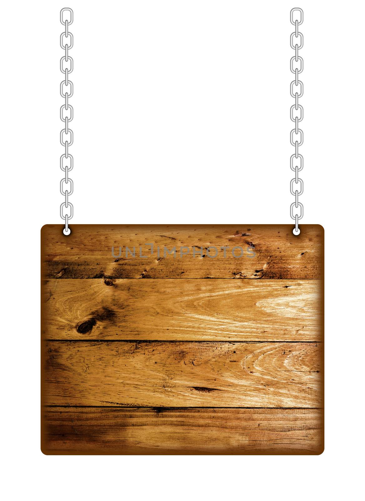 Wooden hanging sign over a white background.