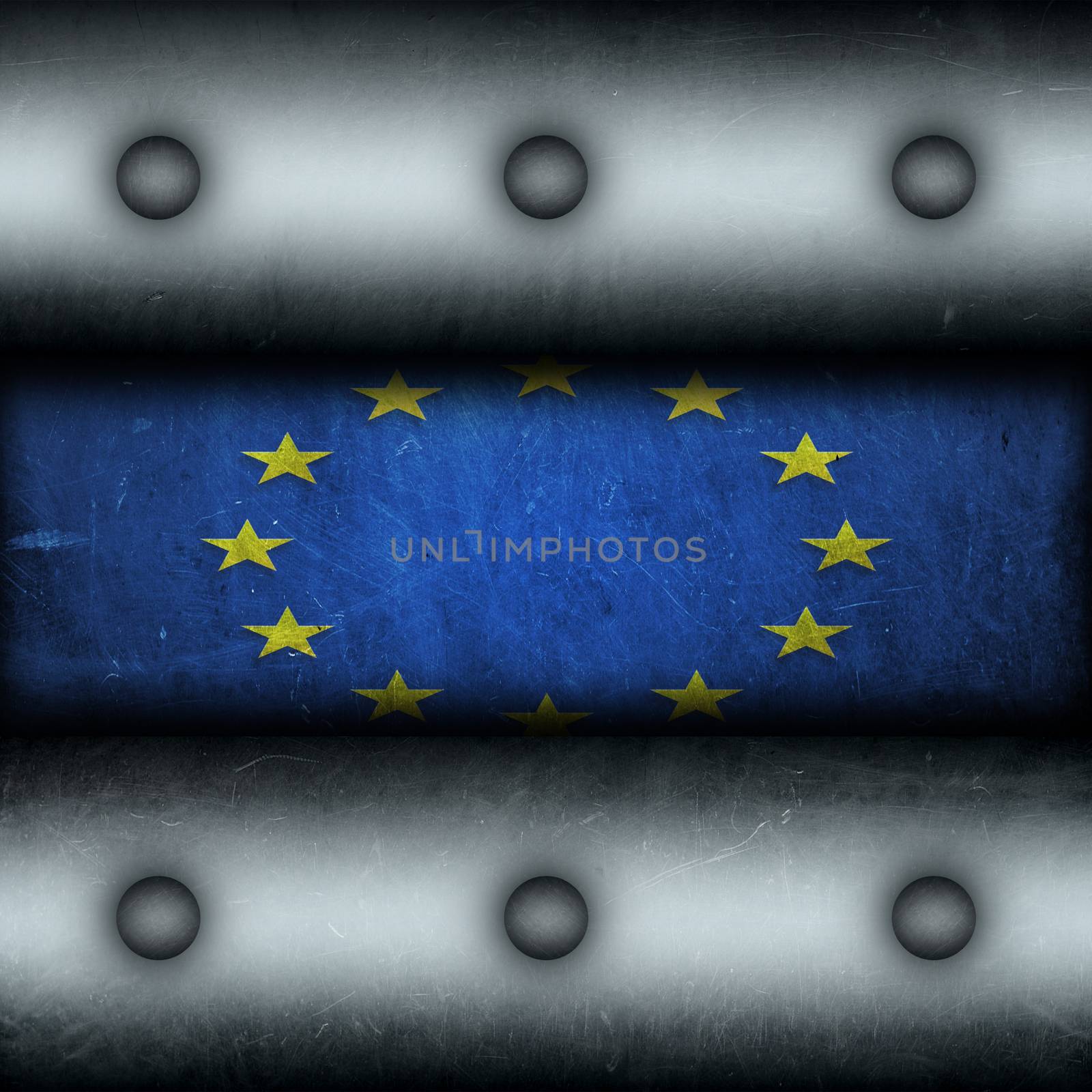 Grungy EU flag as a metal background.