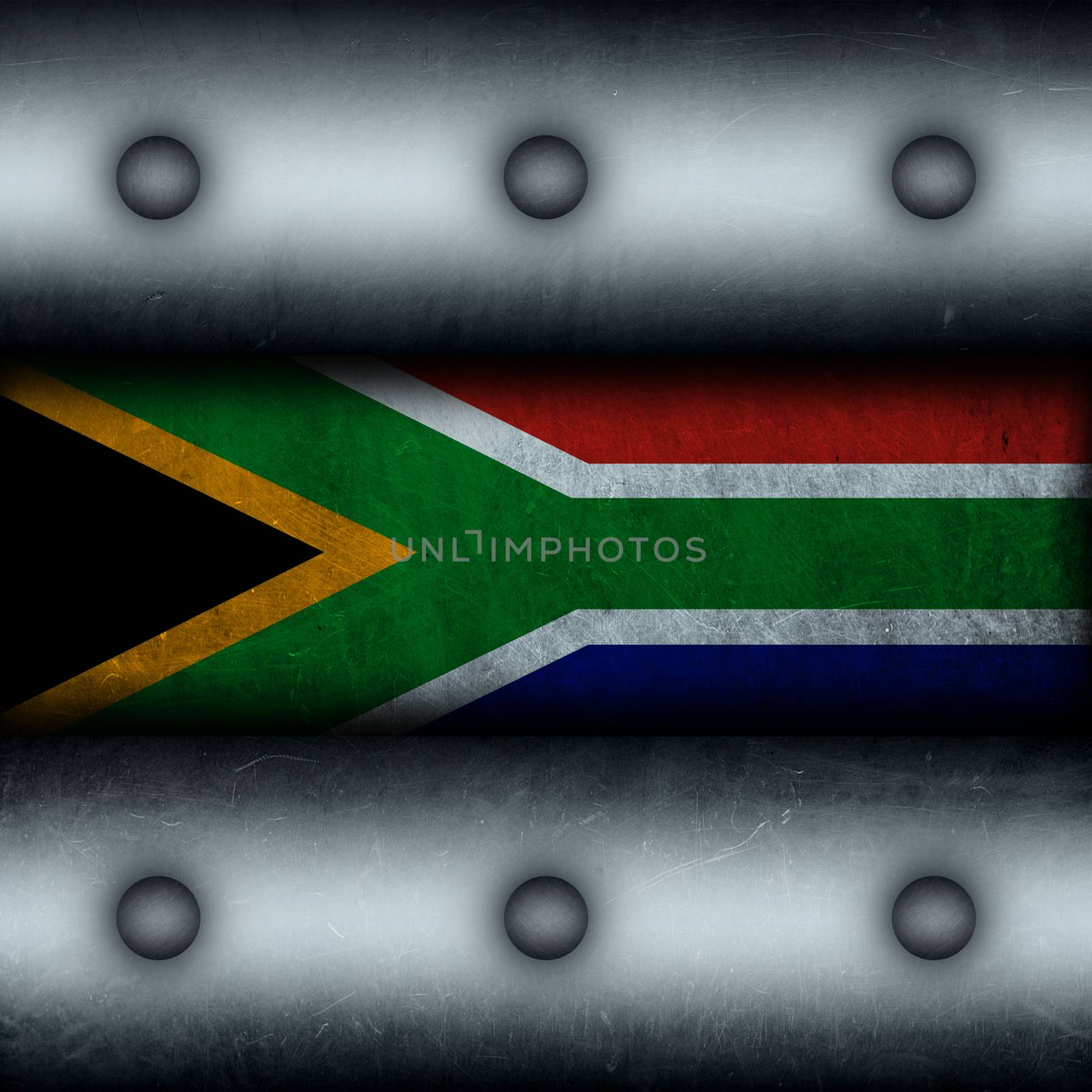 Grungy South Africa flag as a metal background.