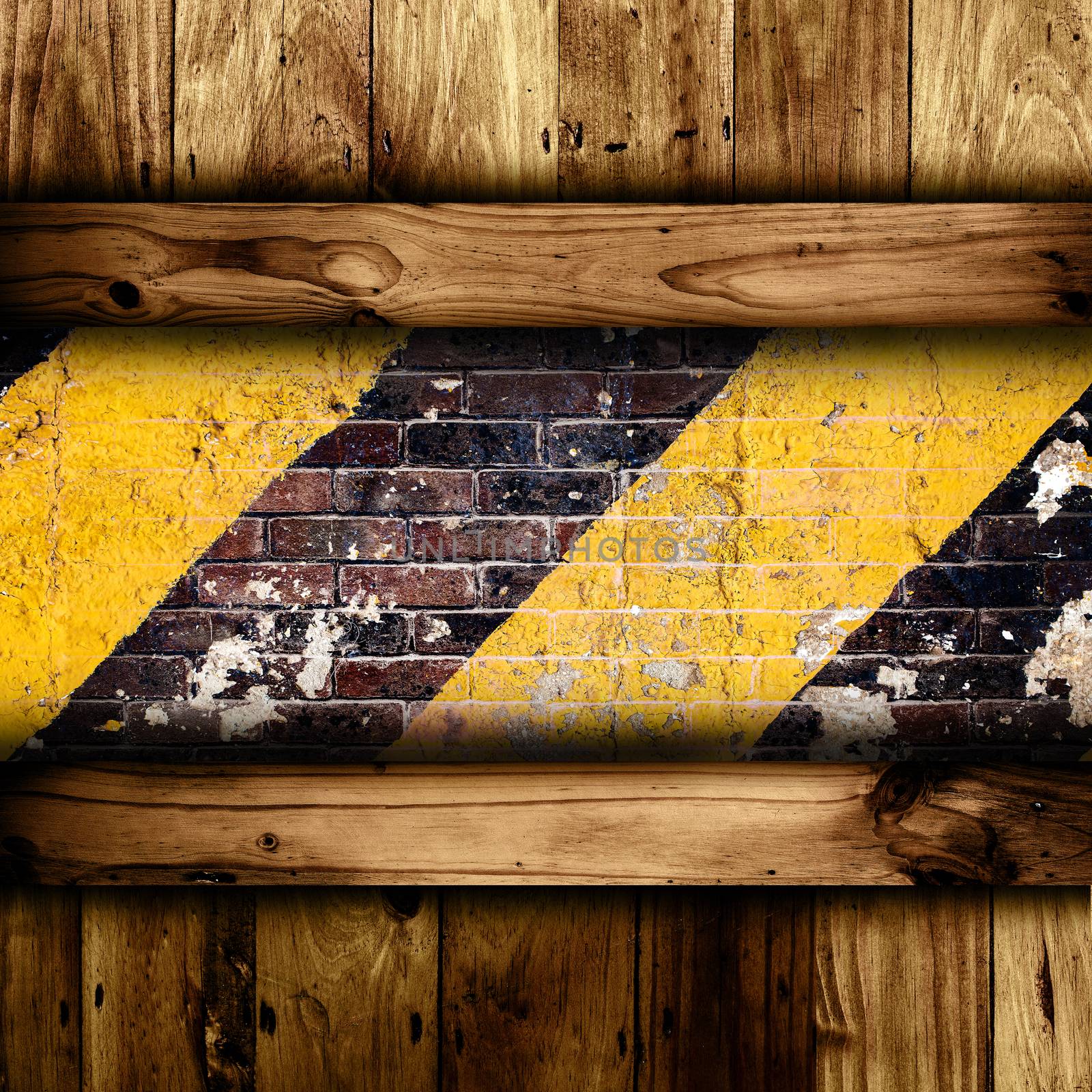 Abstract brick and wooden wall background.