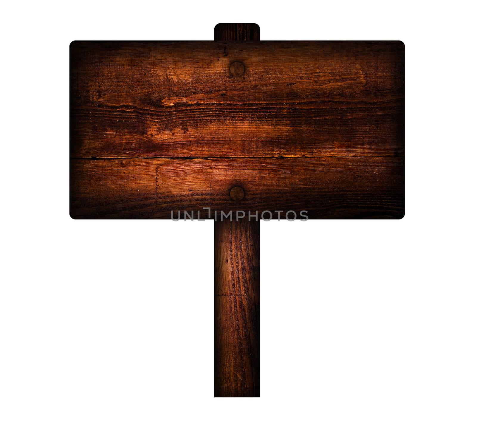 Old wooden sign over a white background.