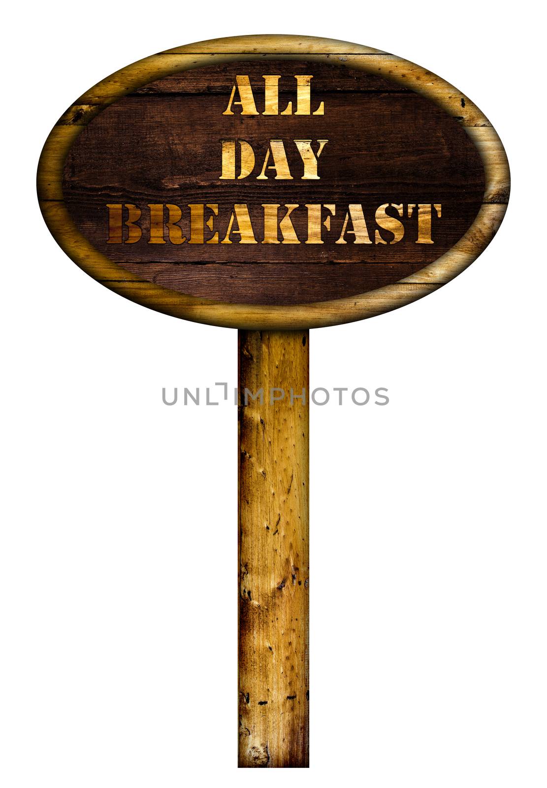 All day breakfast sign over a white background.