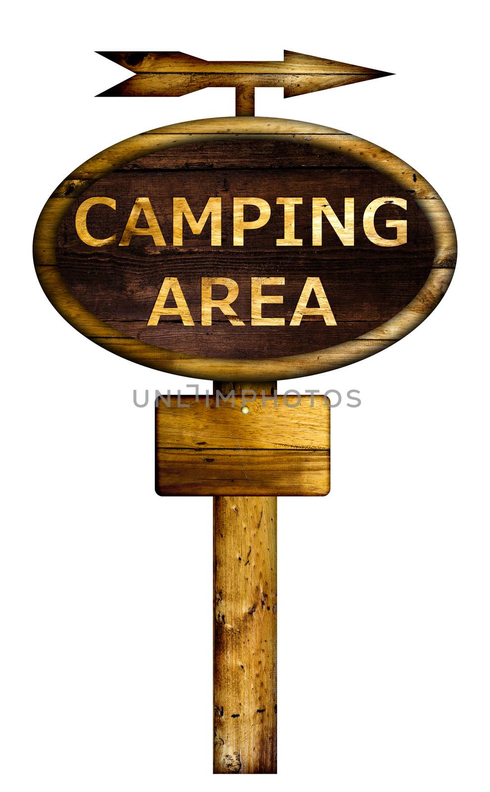 Old wooden camping area sign. by Bluefern