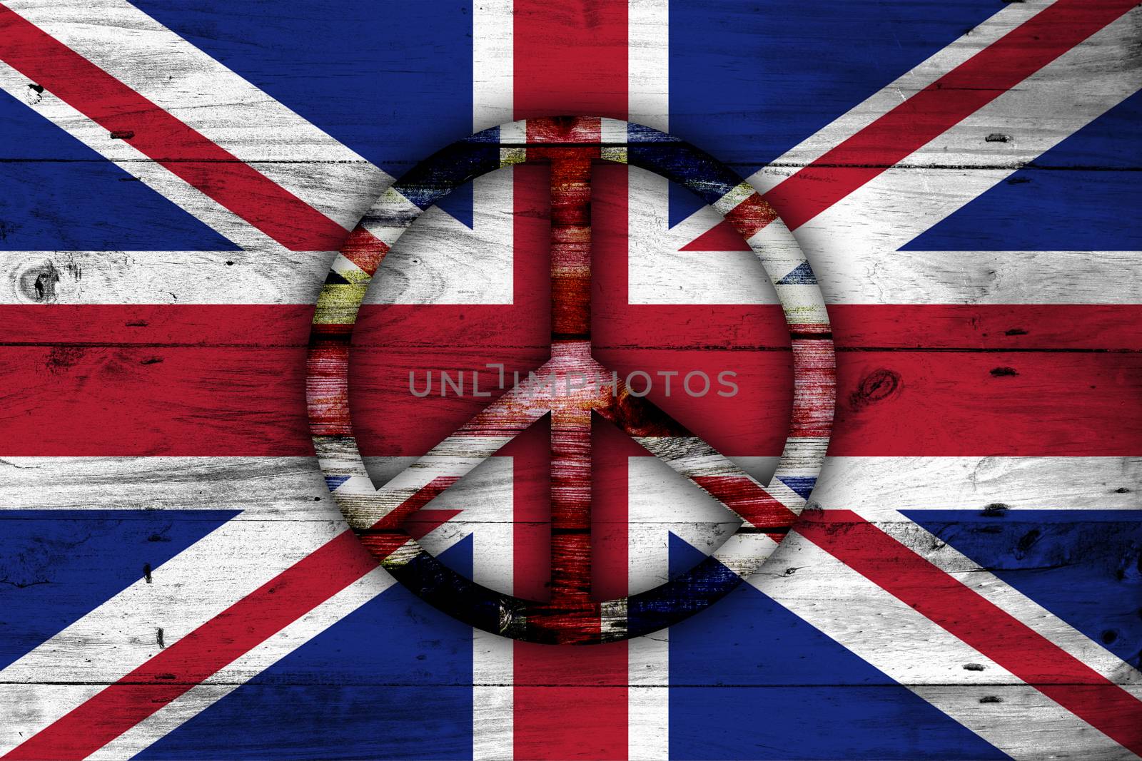 Abstract British flag image with a peace sign.