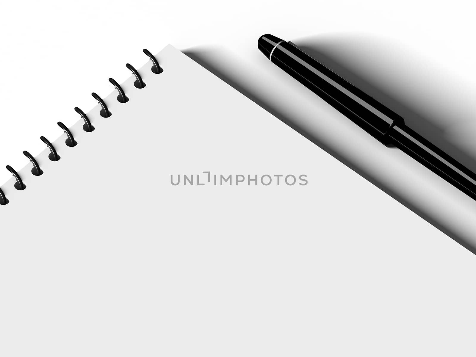 Blank note paper with pen. isolated on white. by teerawit