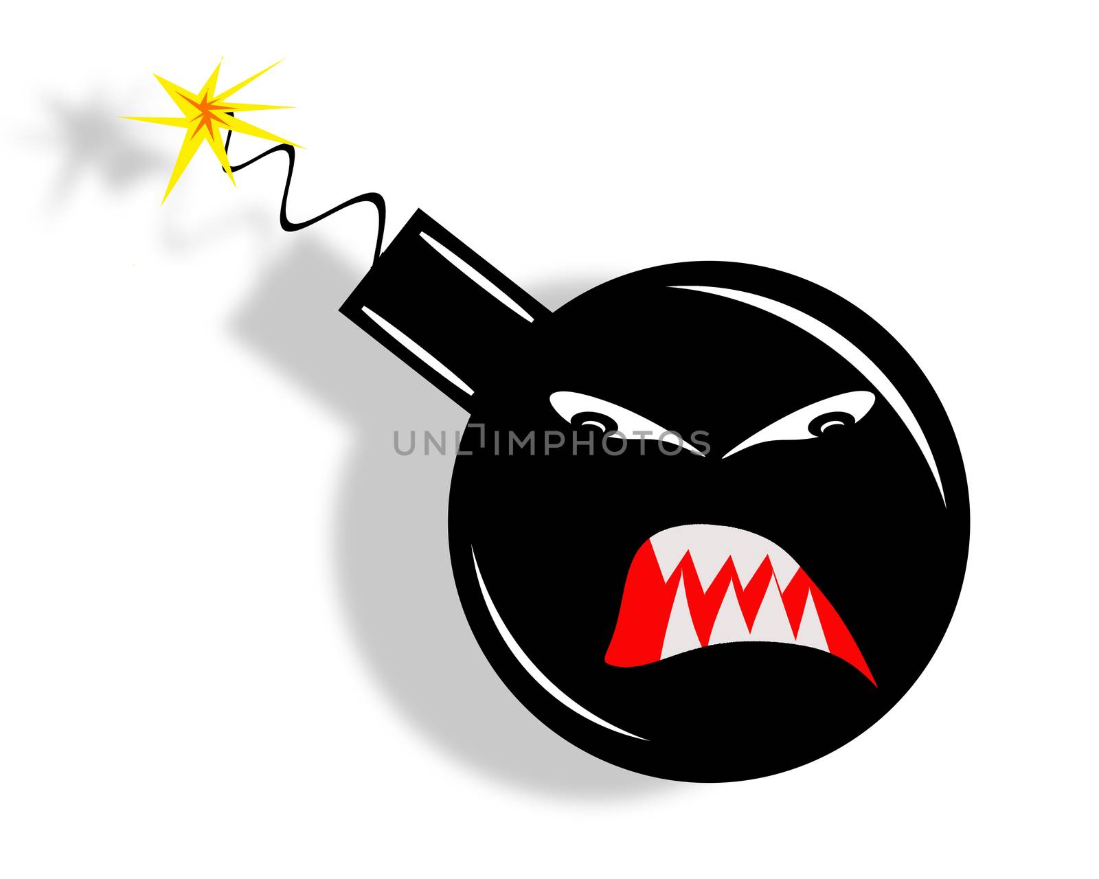 Black cartoon bomb isolated on white background.