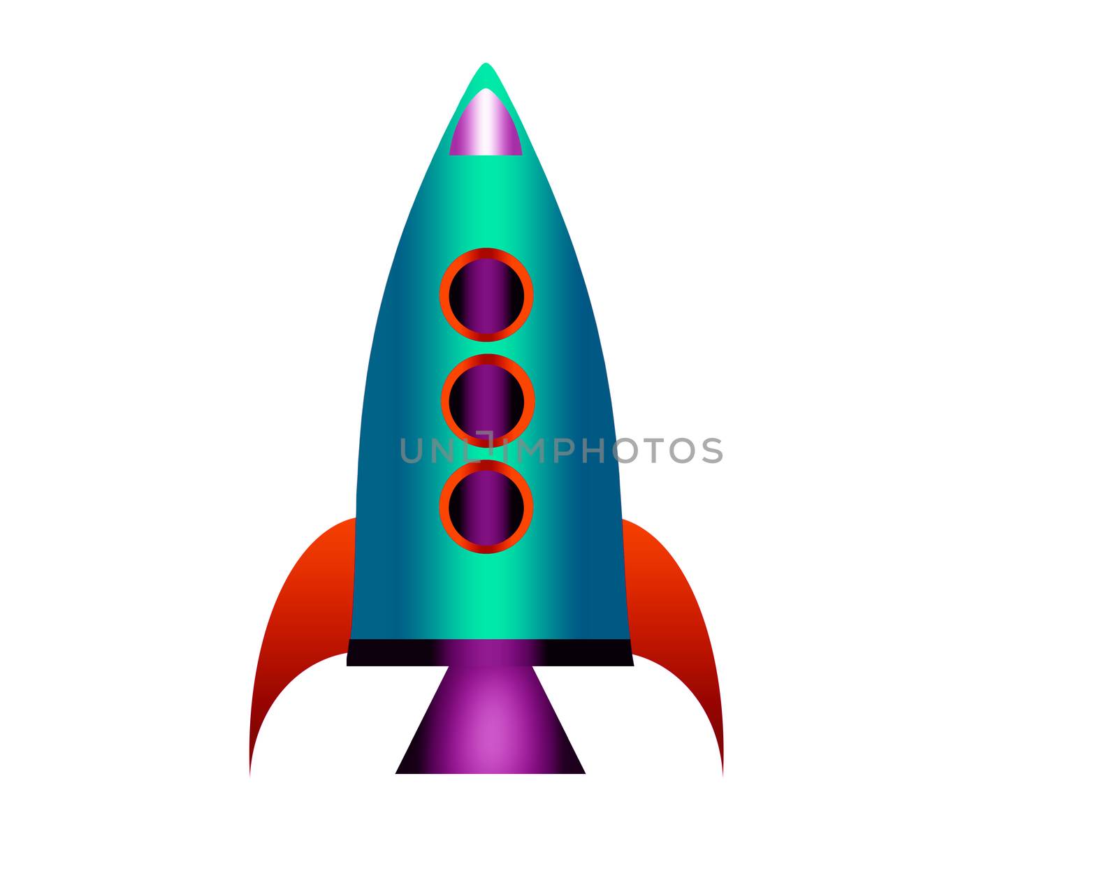 Cartoon rocket isolated on white background.