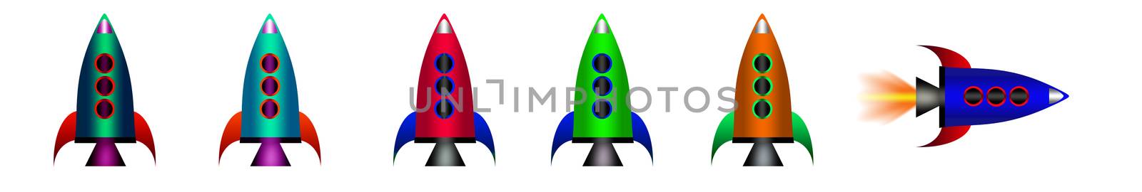 Cartoon rocket isolated on white background.