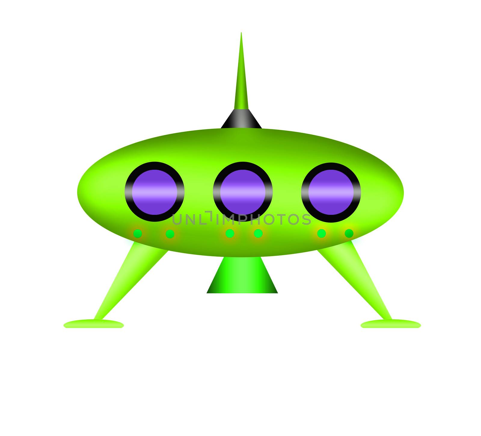 Cartoon UFO isolated on white background.