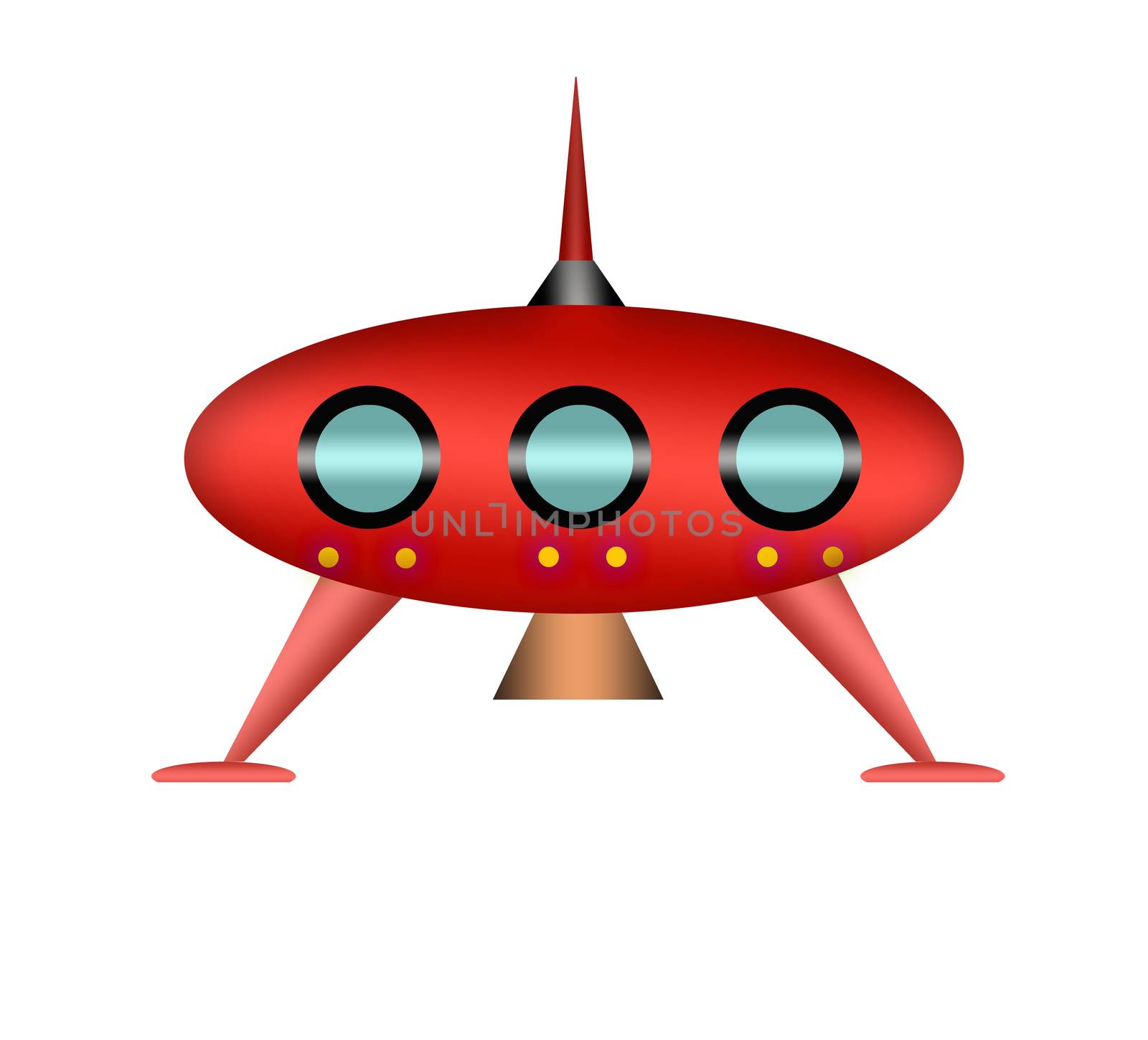 Cartoon UFO isolated on white background.