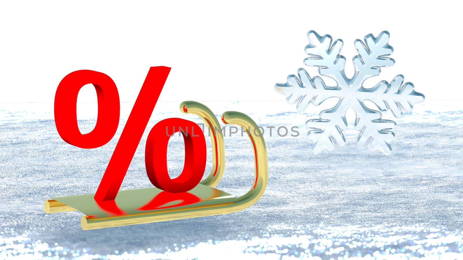 A percent symbol on Santa Claus sleigh that symbolizes winter promotions